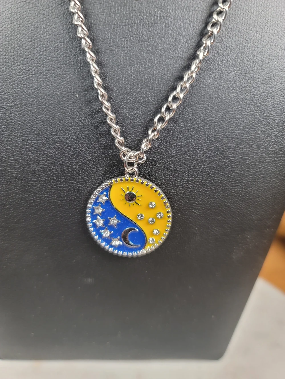 paparazzi Silver Layered Necklace with Blue and Yellow Celestial Pendant